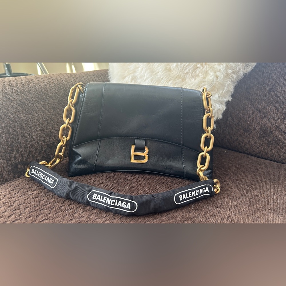 Balenciaga Black Leather Bag with Gold Chain